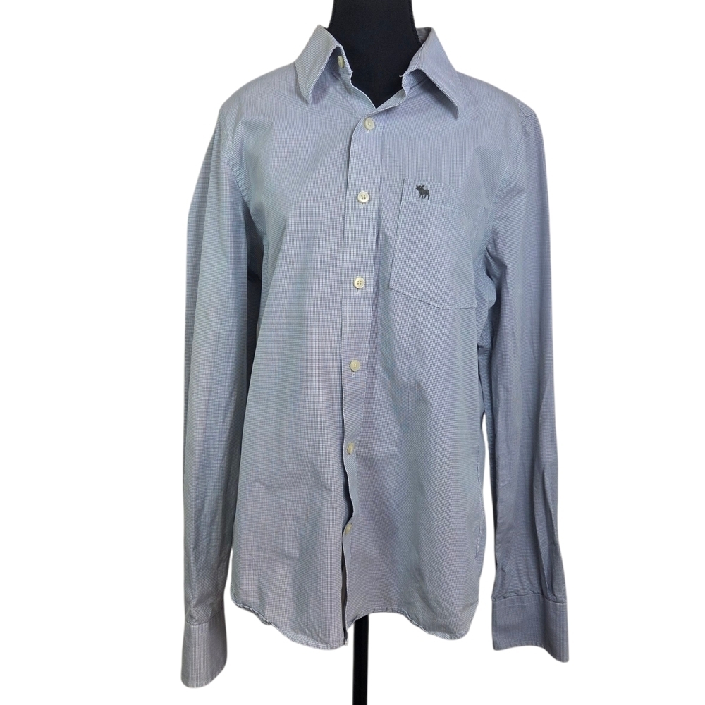 Abercrombie & Fitch Men's Classic Blue Check Long Sleeve Button Down Shirt L